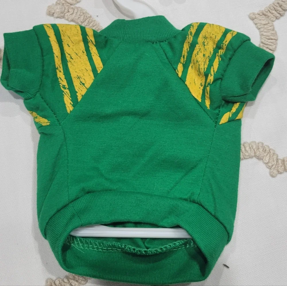 'Game On' Dog Sweater in Green and Yellow Lettering